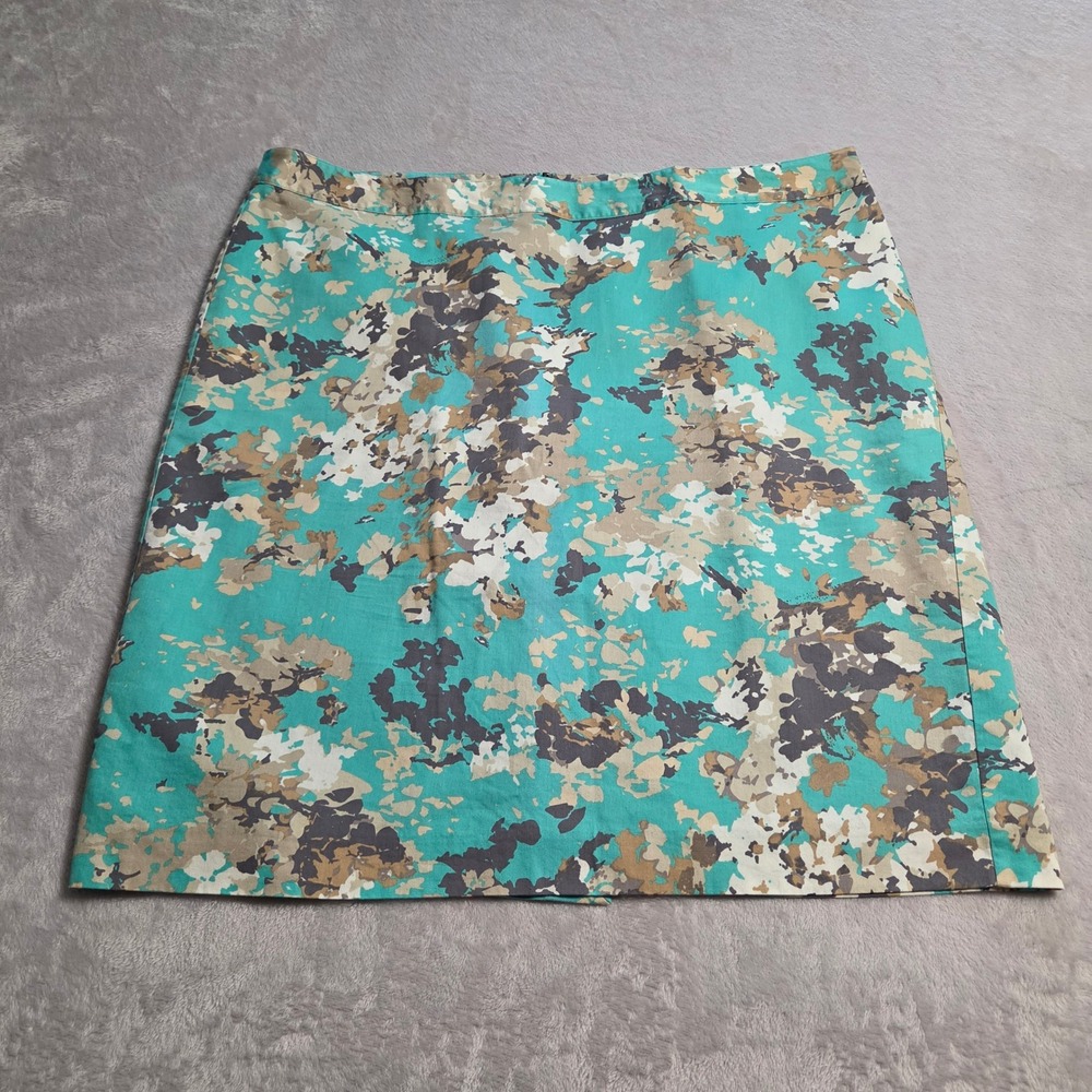 Van Heusen Studio Teal Abstract Floral Cotton Pencil Skirt 18 Coastal